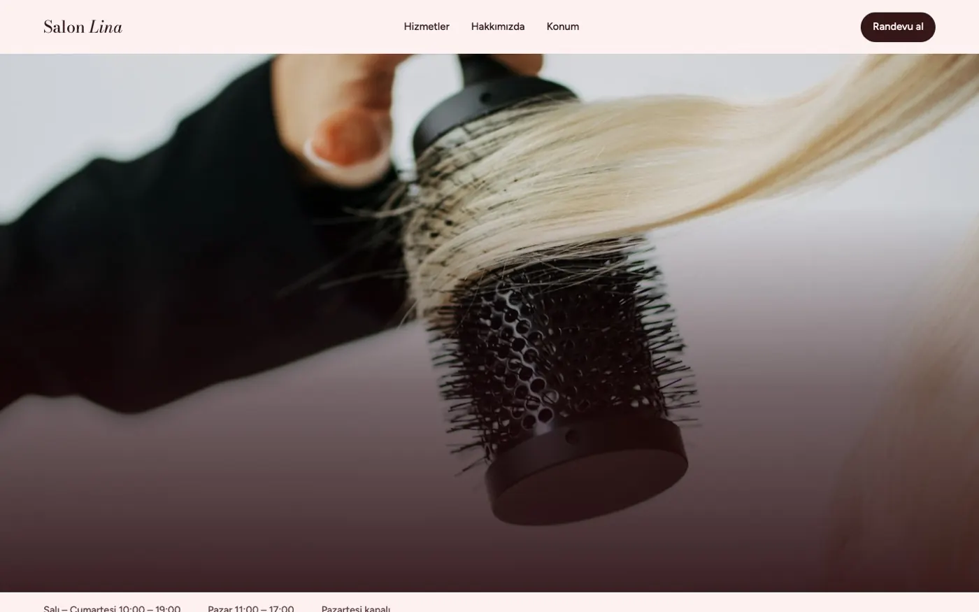 Salon Lina demo sitesinin bilgisayar görünümü